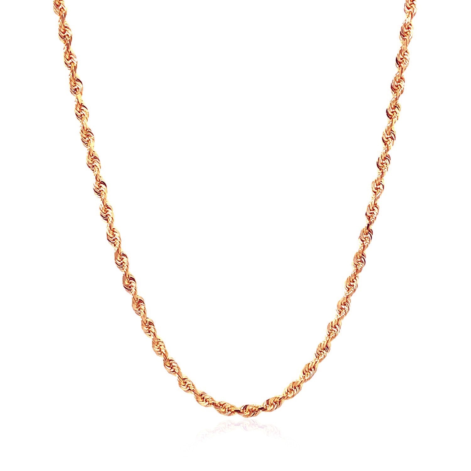 14k Rose Gold Solid Diamond Cut Rope Chain (2.30 mm) in a sleek high-contrast midnight luxury editorial style